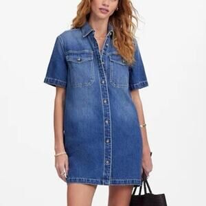 Madewell Denim Boxy Shirtdress Demarco Wash Blue Size Large NWT